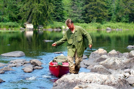 Ramsey Dowgiallo lines a canoe through the shallows of the Horse River at the BWCA. Courtesy Photo.
