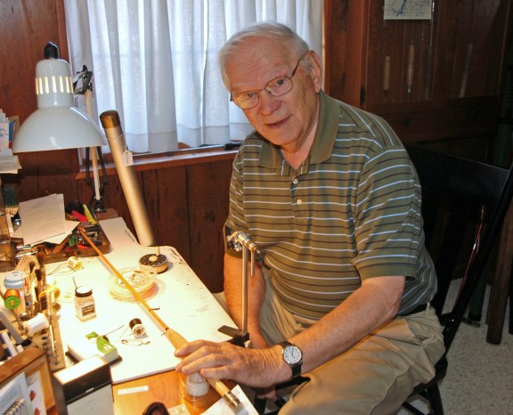 Wes Cooper, of Fremont, was honored by the Michigan Traditional Arts Program Satuday, Aug. 10, for his dedication and excellence in keeping bamboo rod building alive as a tradition. Photo: Howard Meyerson