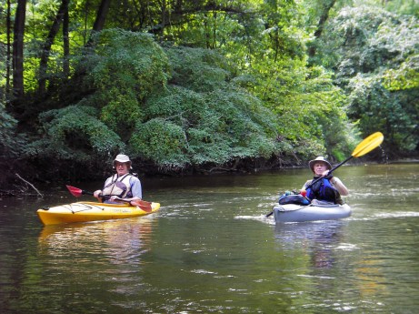 Bill McCain (left) and Don Harrell enjoy an open portion of the water trail. Photo: Howard Meyerson