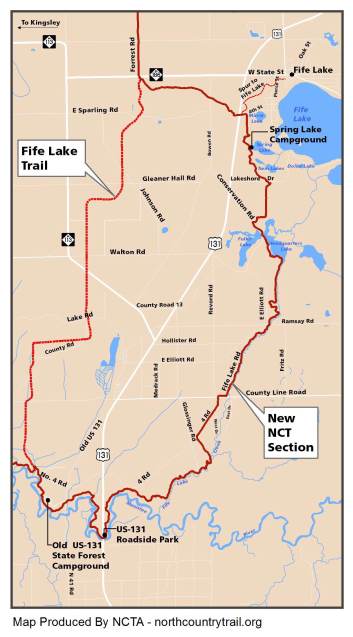 Fife Lake Loop: The North Country Trail reroute meets up with what is now the Fife Lake Trail to create a 21-mile loop. Source: North Country Trail Association. 