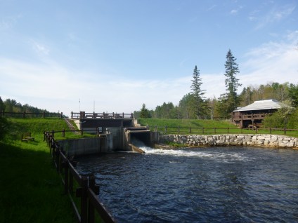 This dam at the Song of the Morning Ranch will be removed allowing fish to pass upstream on the Pigeon River. Photo: Courtesy of Huron Pines.