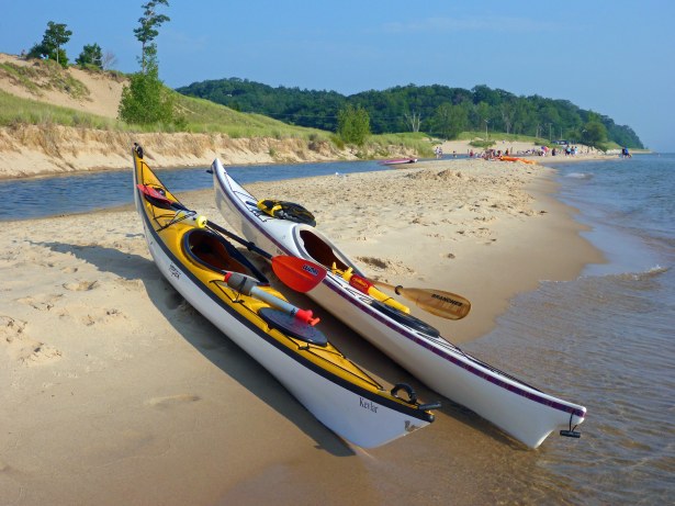 The sandy shoreline north of Michigan's Duck Lake State Park makes for soft landings when exploring Lake Michigan by kayak