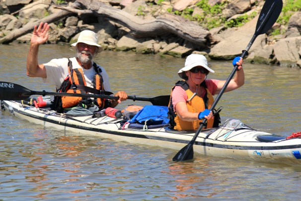 Day 36: Gary and Linda De Kock. passing through Hannibal, MO continue paddling down the Mississippi River. Photo:  Mark Geerlings