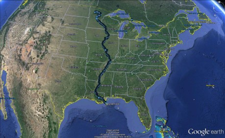 TheMississippi River passes through 10 states and empties into the Gulf of Mexico. 
