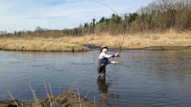 Dexter angler Lauren Kingsley enjoys a day fishing Mill Creek for trout. Photo: (Dirk Fishbach.