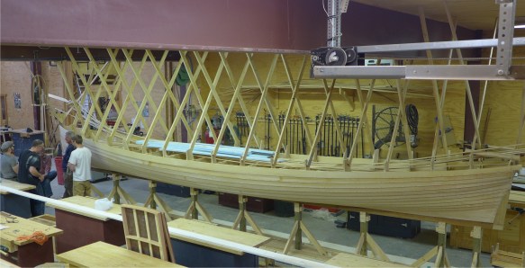 A pilot gig is rowed by six oarsman and coxswain who steers. Photo: Great Lakes Boat Building School. 