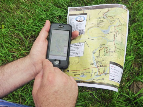 While paper maps show the trail and surroundings, a new digital map app developed by Matt Rowbotham and the North Country Trail Association also shows a hikers position and progress on the trail. Photo by Howard Meyerson