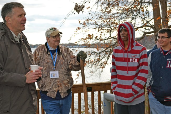 Detroit River International Wildlife Refuge Manager Dr. John Hartig discusses conservation careers with students from Carlson High School. Photo by Tina ShawUSFWS.